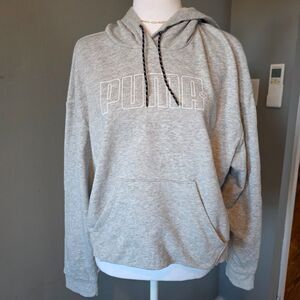 Puma Cropped Sweatshirt Gray Athleisure Lounge Pullover Hoodie Size Large